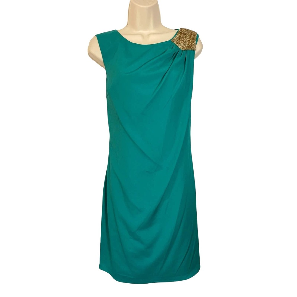 Green‎ Holiday Party Dress, Gold Beads, Sleeveless,NWT, Ellen Tracy, Size 8